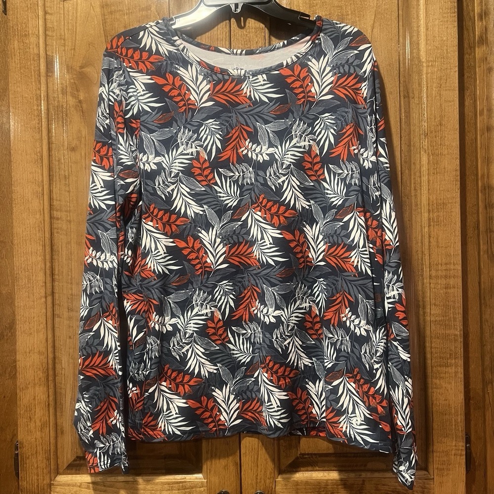 Hang Ten Women's Long Sleeve‎ Sun Protection Tee Blue Red Size XL UPF 50 +
